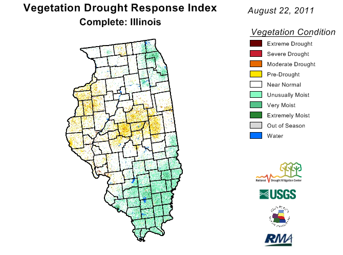 VegDRI map for Illinois for August 22, 2011.