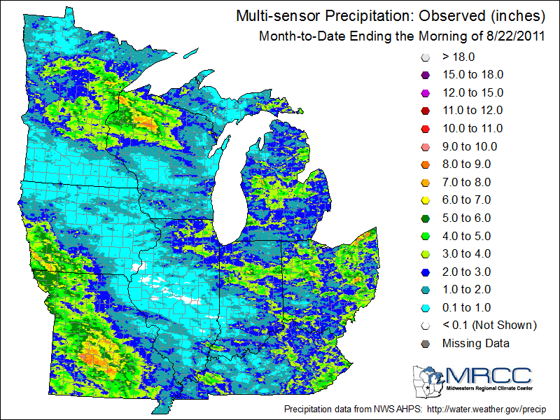 Rainfall across the Midwest for August 2011
