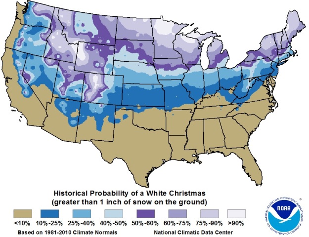Chances of a White Christmas across the US. National Climatic Data Center (NOAA). 