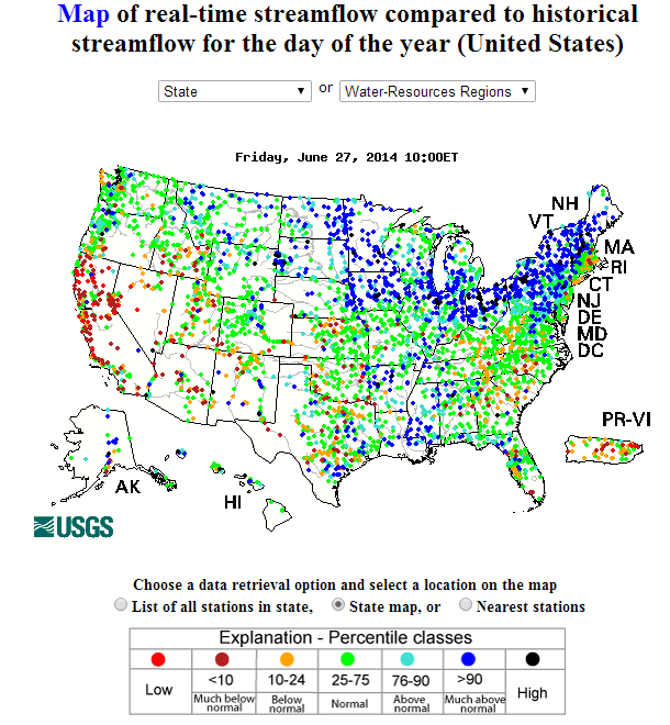 USGS WaterWatch    Streamflow conditions